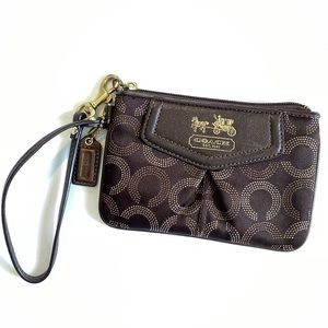 COACH Monogram brown leather wristlet/ wallet coin purse